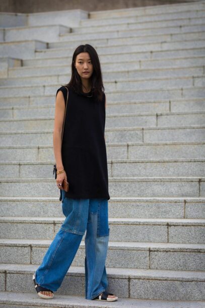 wide leg jeans outfit street style