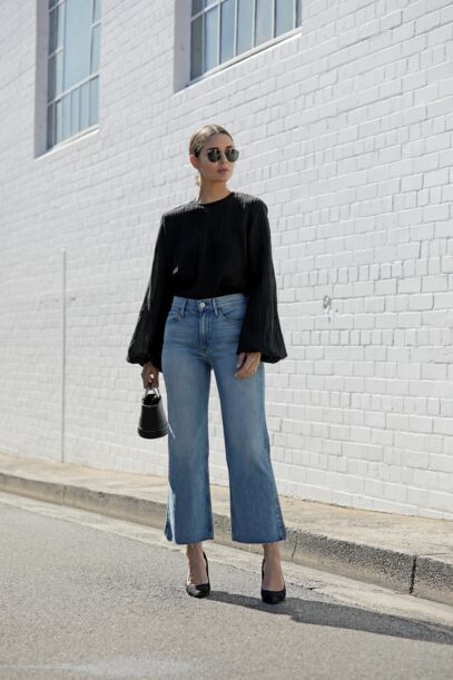 wide leg jeans outfit street style